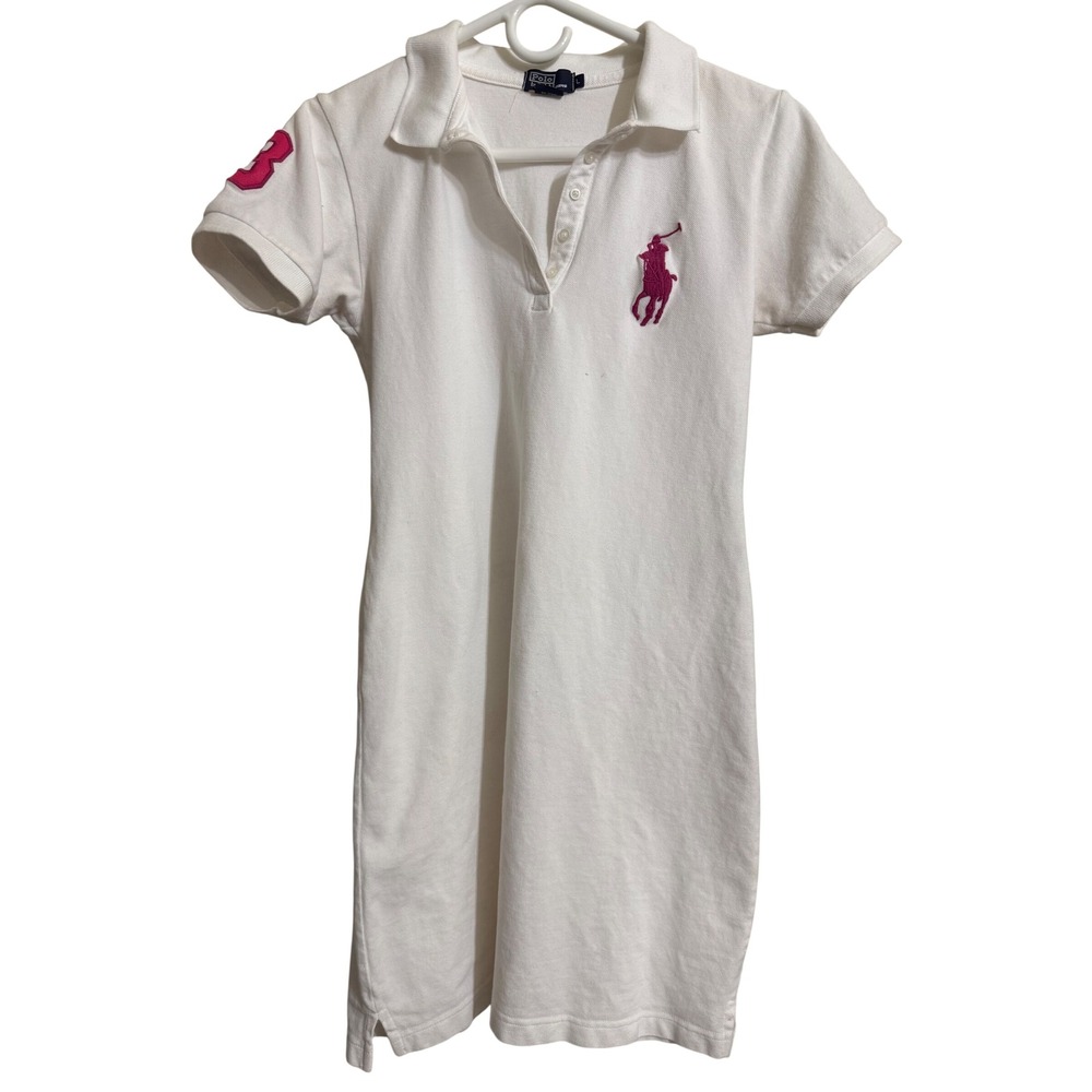Polo Ralph Lauren White Magenta Big Pony Cotton Polo Dress Womens Large L